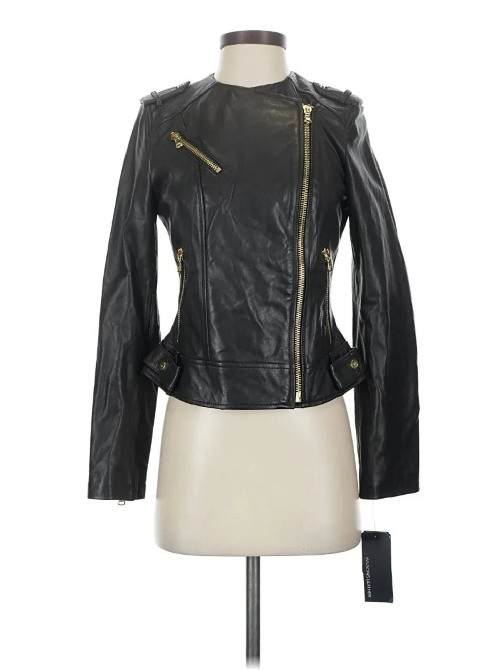 NWT Wilsons Leather Motorcycle Moto Jacket in Black XS - Picture 10 of 10